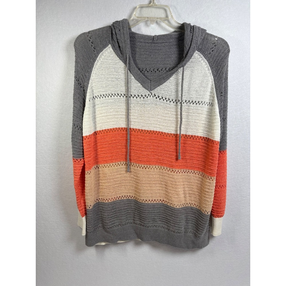 Colorblock Knit Hoodie Sweater Womens 2XL Multi Color Acrylic Boho Striped Top